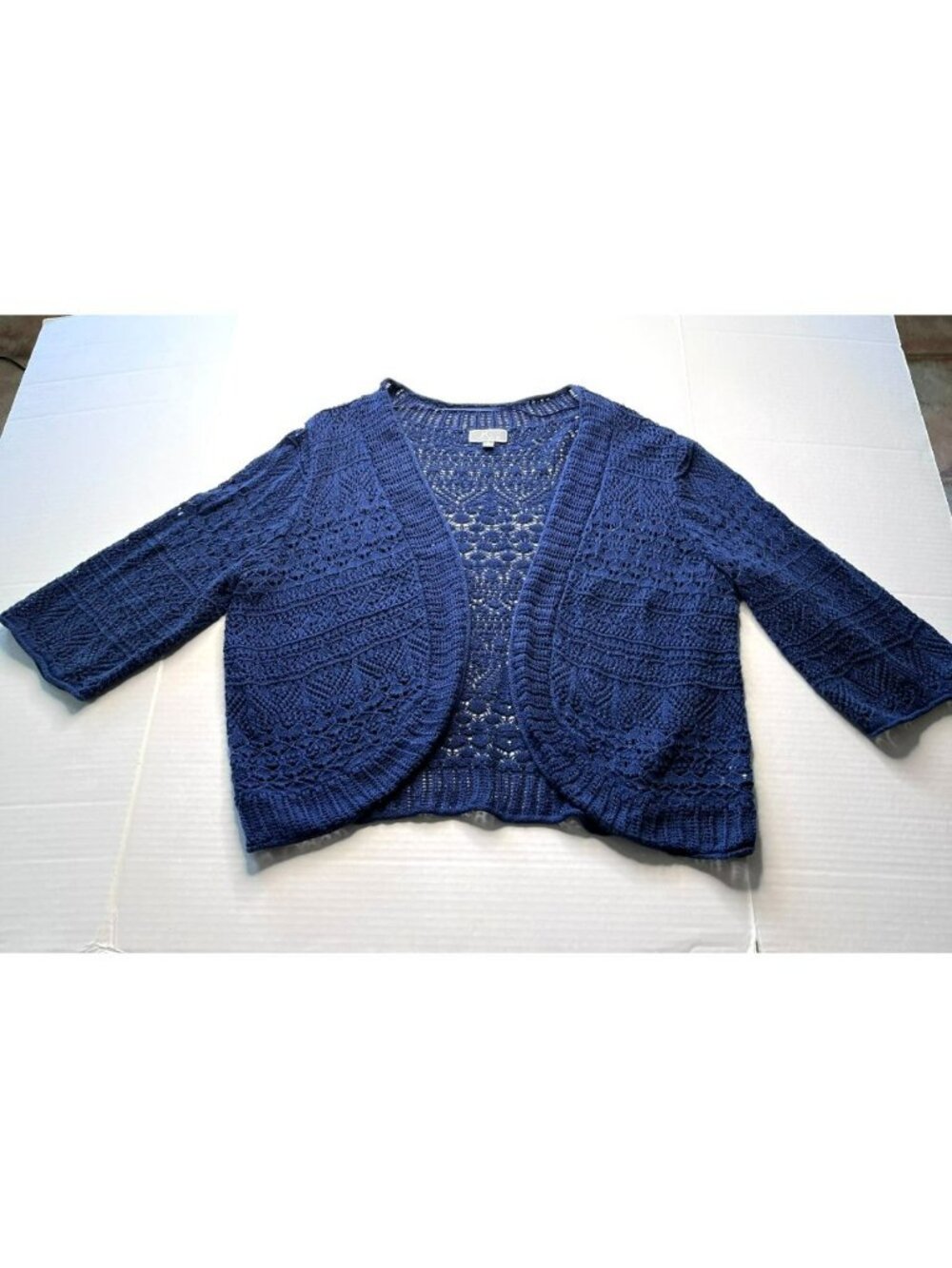 Open Knit Cardigan Bolero Shrug sz 2X Minimalist Boho Layering 3/4 Sleeve